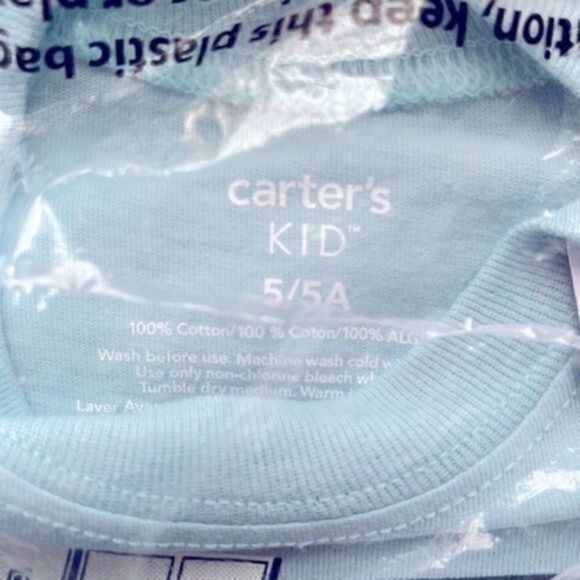 Carter’s Kid boys tee jersey 5/5A long sleeves light blue NWT - Picture 5 of 7